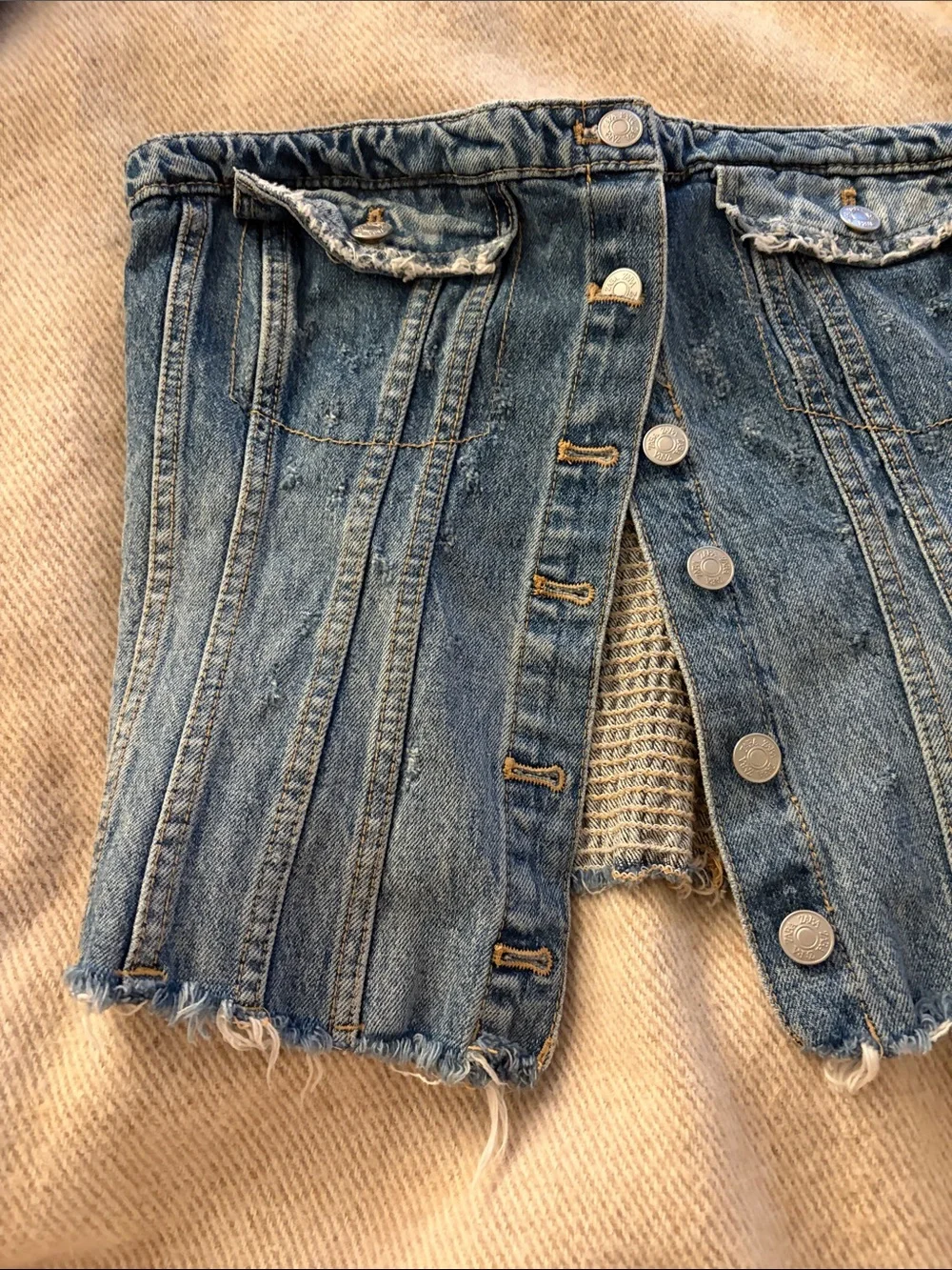 ZARA Denim Corset Top - Light Blue Button Front Size L - Picture 2 of 8